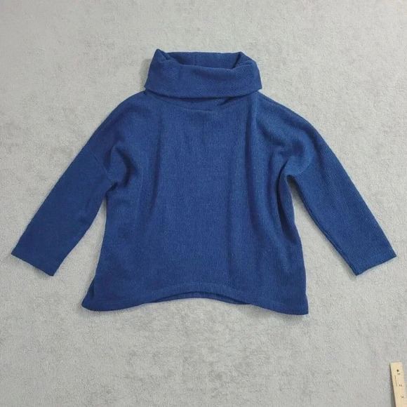 Clara Sunwoo Blue Cowl Neck Sweater Women's L Made In U.S.A 28CT - Picture 1 of 8